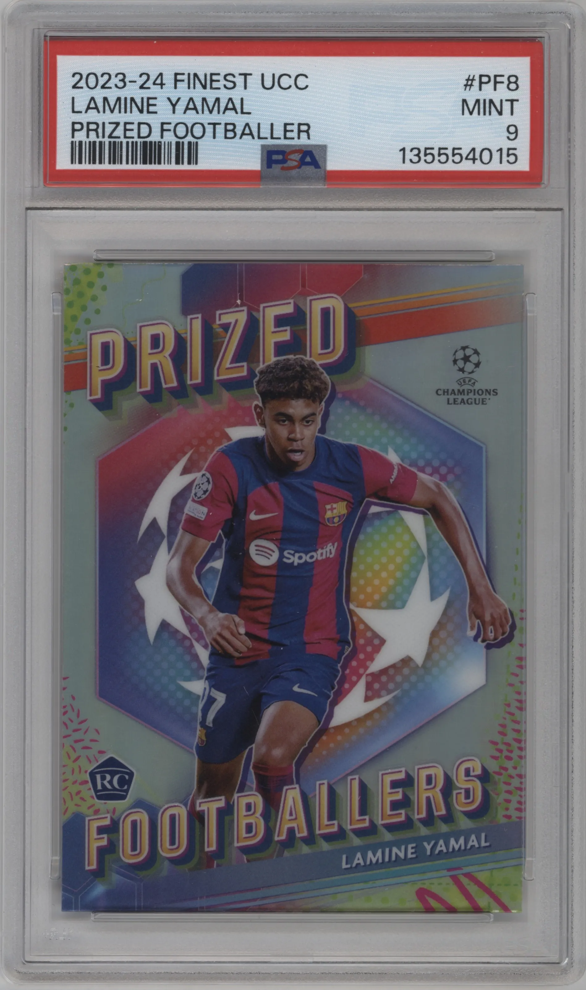 2023 Topps Finest UEFA Club Competitions Prized Footballers Lamine Yamal PSA 9