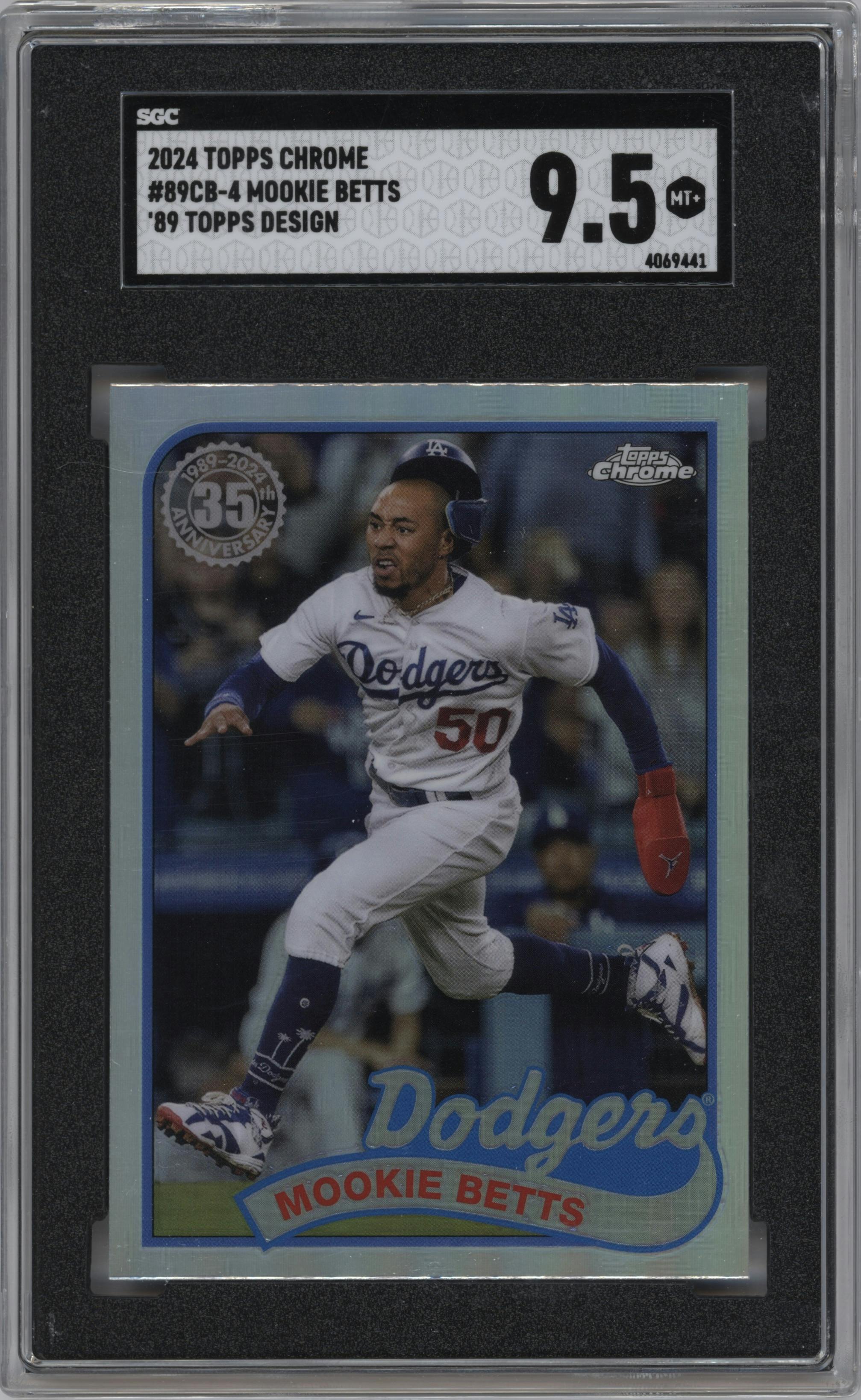 Mookie Betts from the 2024 Topps Chrome set graded by SGC and given an overall grade of 9.5.