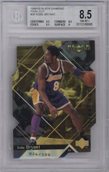 Kobe Bryant from the 1999-00 Upper Deck Black Diamond set featuring a Final Cut parallel graded by Beckett and given an overall grade of 8.5.