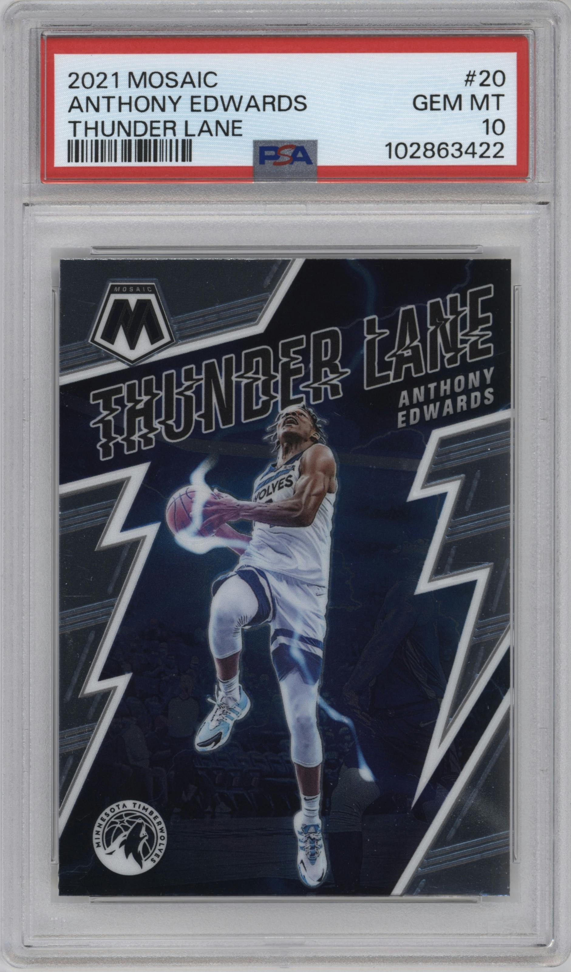 Anthony Edwards from the 2021-22 Panini Mosaic  set graded by PSA and given an overall grade of 10.