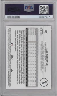 Luis Robert Jr. from the 2024 Topps Chrome set featuring a Red parallel graded by PSA and given an overall grade of 10.