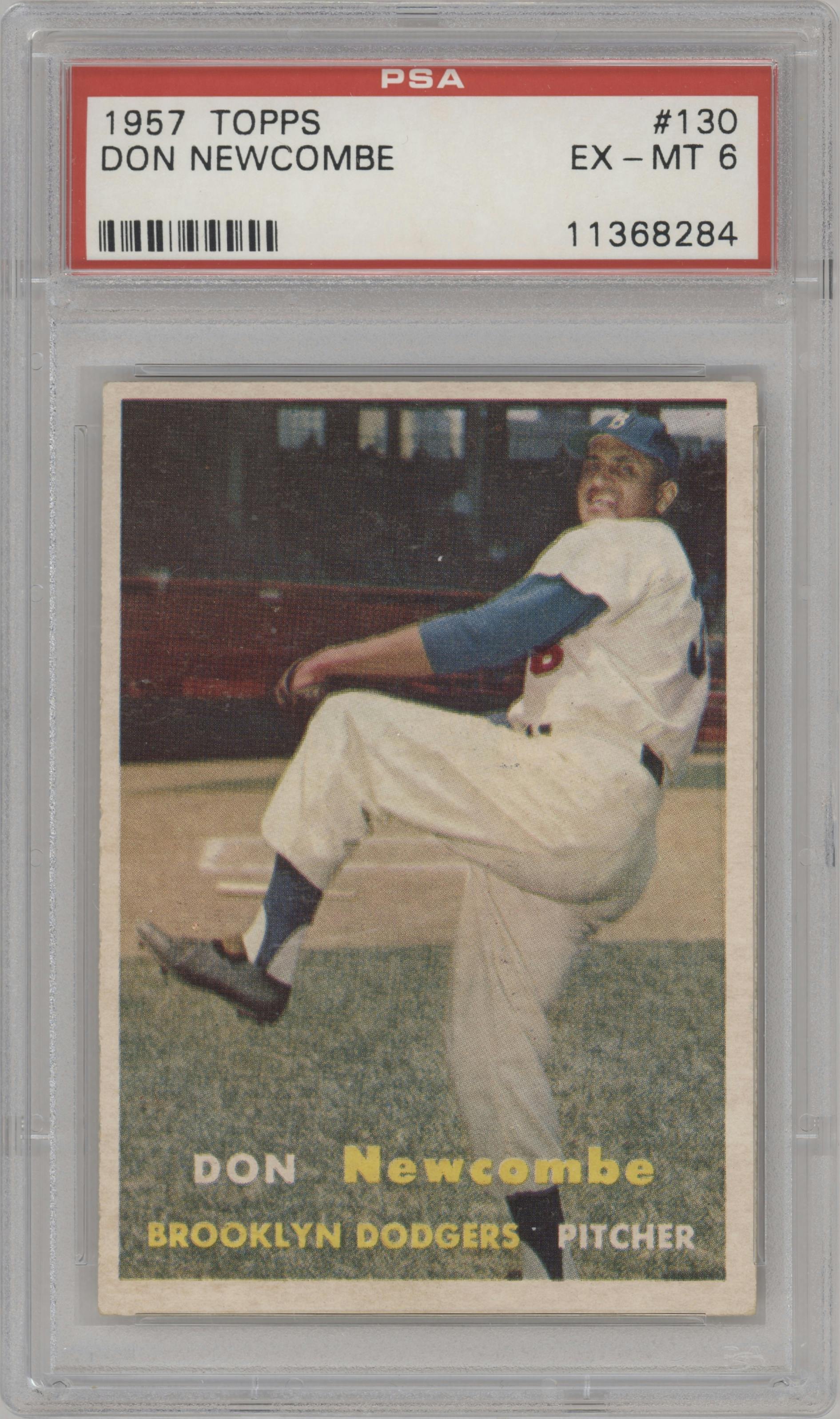 Don Newcombe from the 1957 Topps set graded by PSA and given an overall grade of 6.