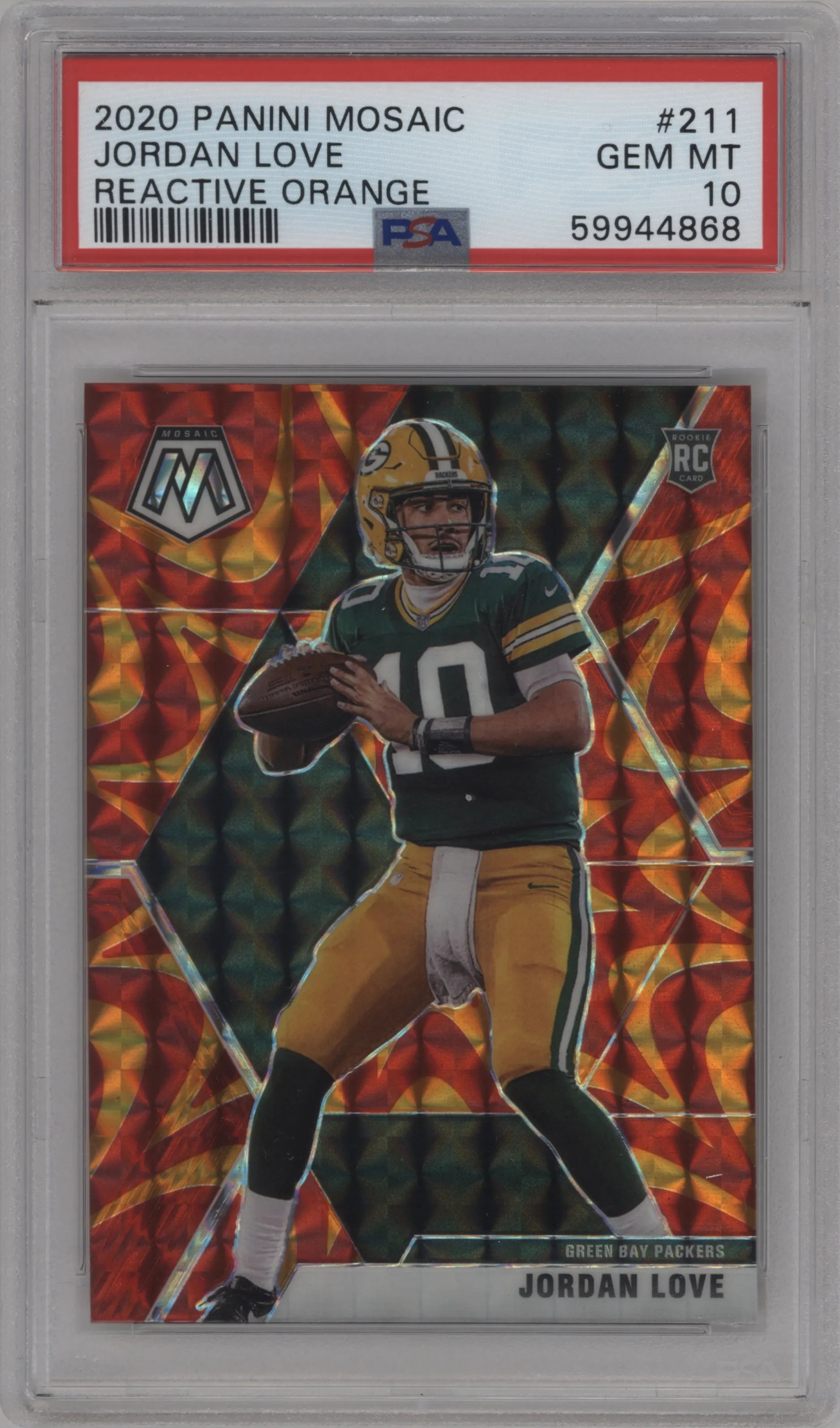 2020 Panini Mosaic Jordan Love Reactive Orange #211 PSA 10