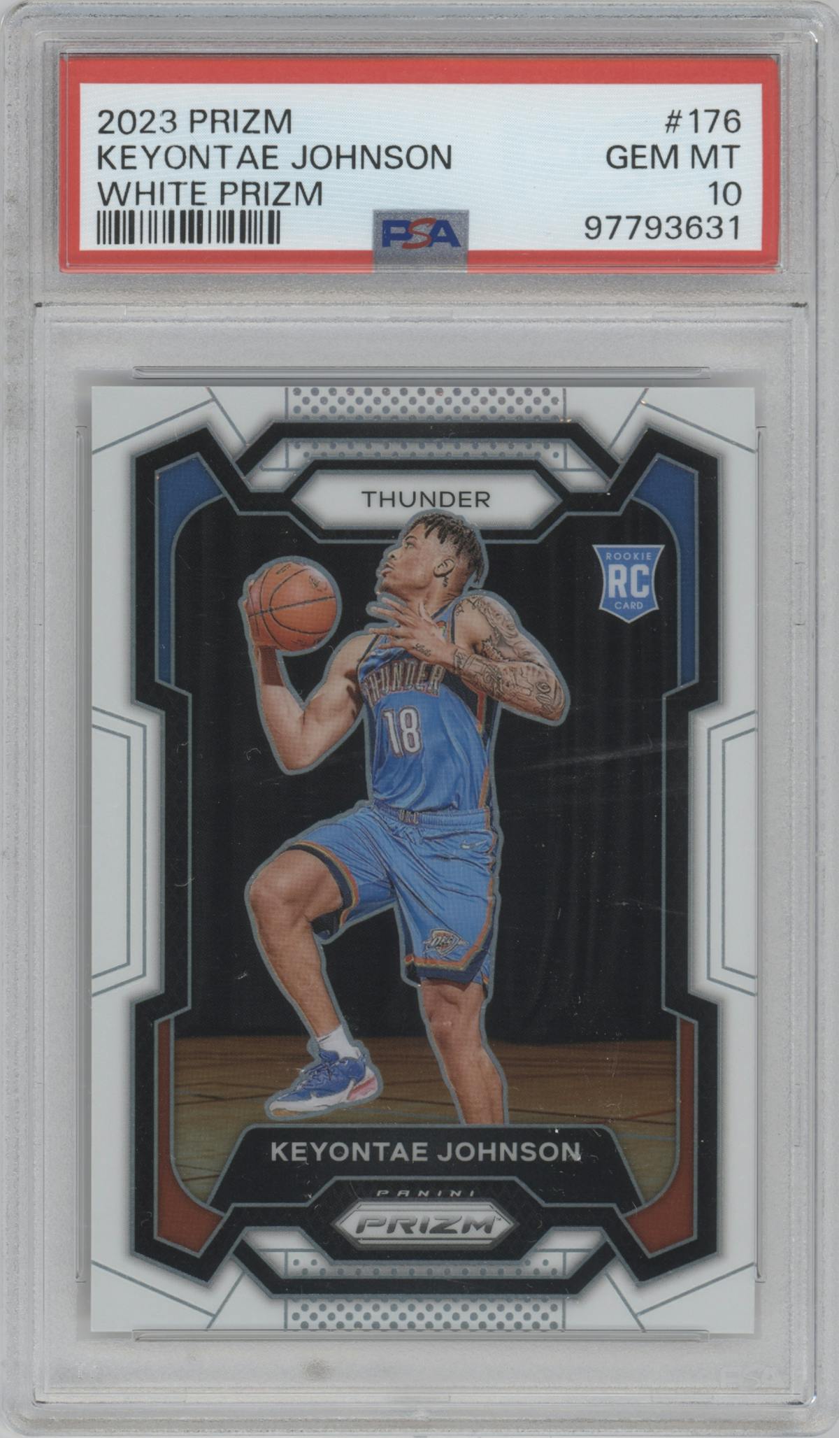 Keyontae Johnson from the 2023-24 Panini Prizm set featuring a White Prizm parallel graded by PSA and given an overall grade of 10.