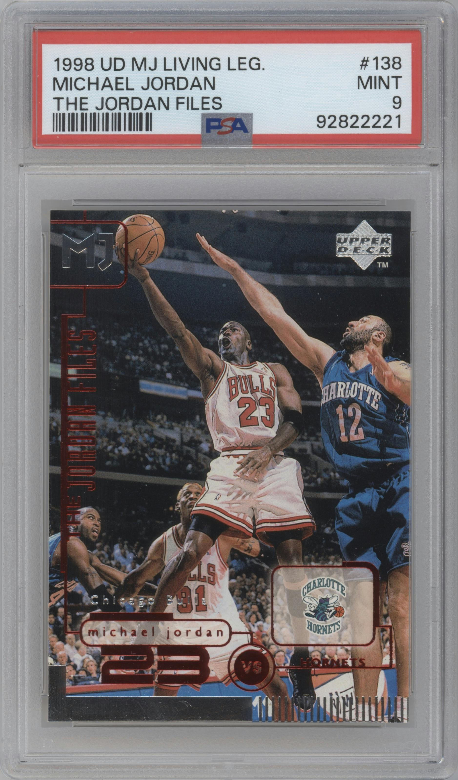 Michael Jordan from the 1998-99 Upper Deck Michael Jordan Living Legend set graded by PSA and given an overall grade of 9.