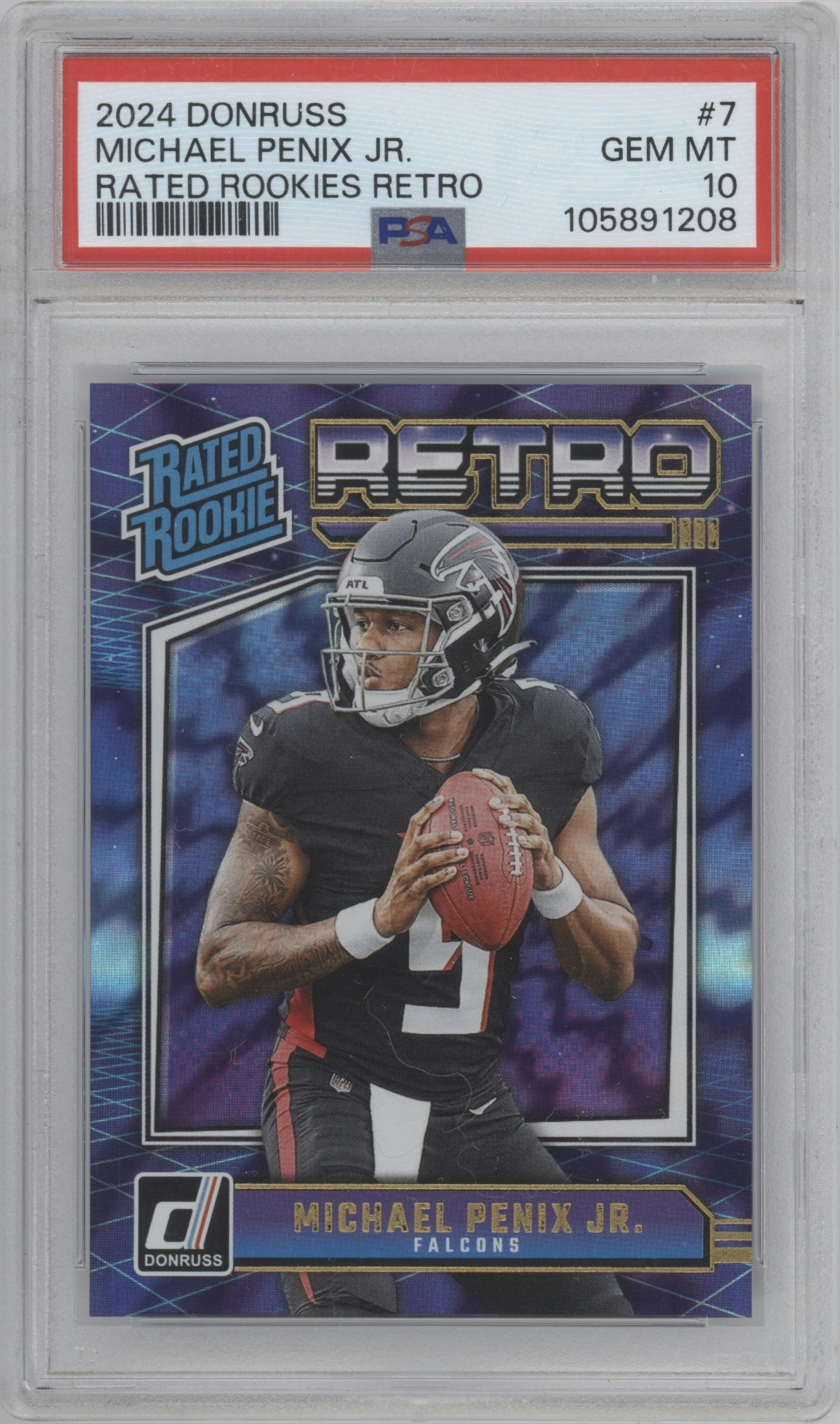 Michael Penix Jr. from the 2024 Donruss set graded by PSA and given an overall grade of 10.