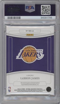 LeBron James from the 2022-23 Panini National Treasures set featuring a Prime parallel graded by PSA and given an overall grade of 8.