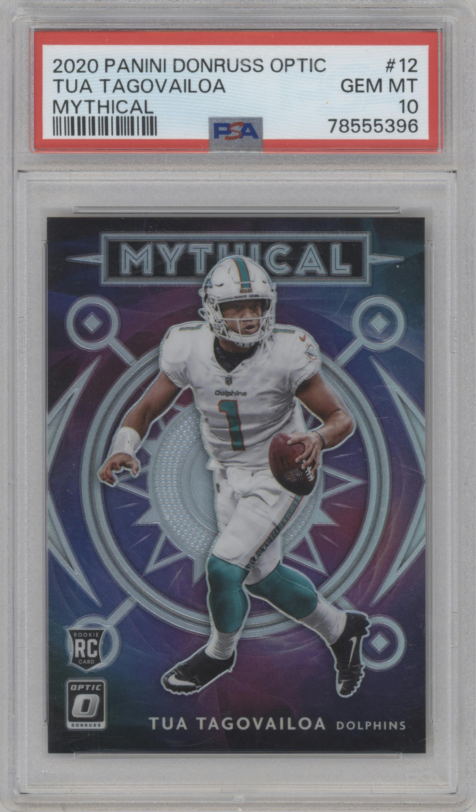 Tua Tagovailoa from the 2020 Panini Donruss Optic set graded by PSA and given an overall grade of 10.