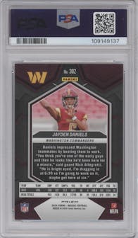 Jayden Daniels from the 2024 Panini Mosaic set featuring a Reactive Blue parallel graded by PSA and given an overall grade of 10.