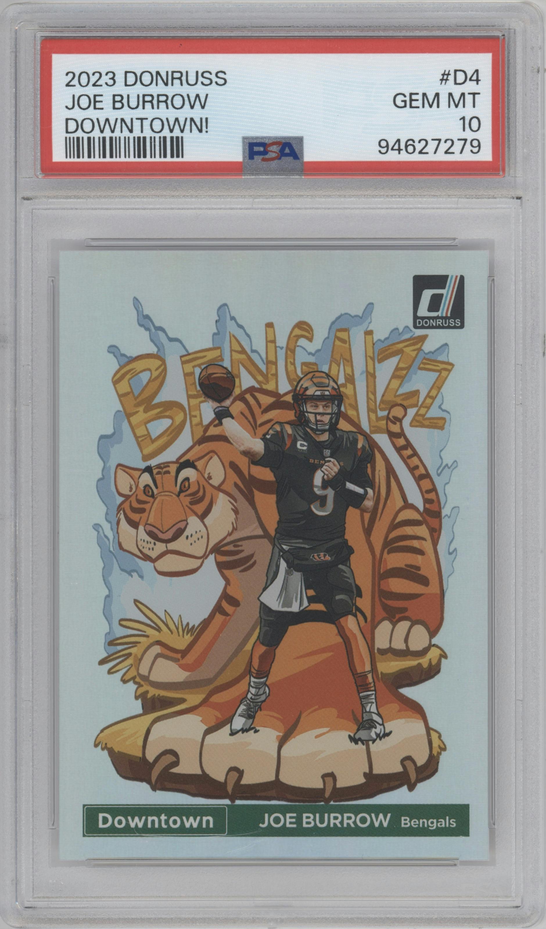 Joe Burrow from the 2023 Panini Donruss set graded by PSA and given an overall grade of 10.