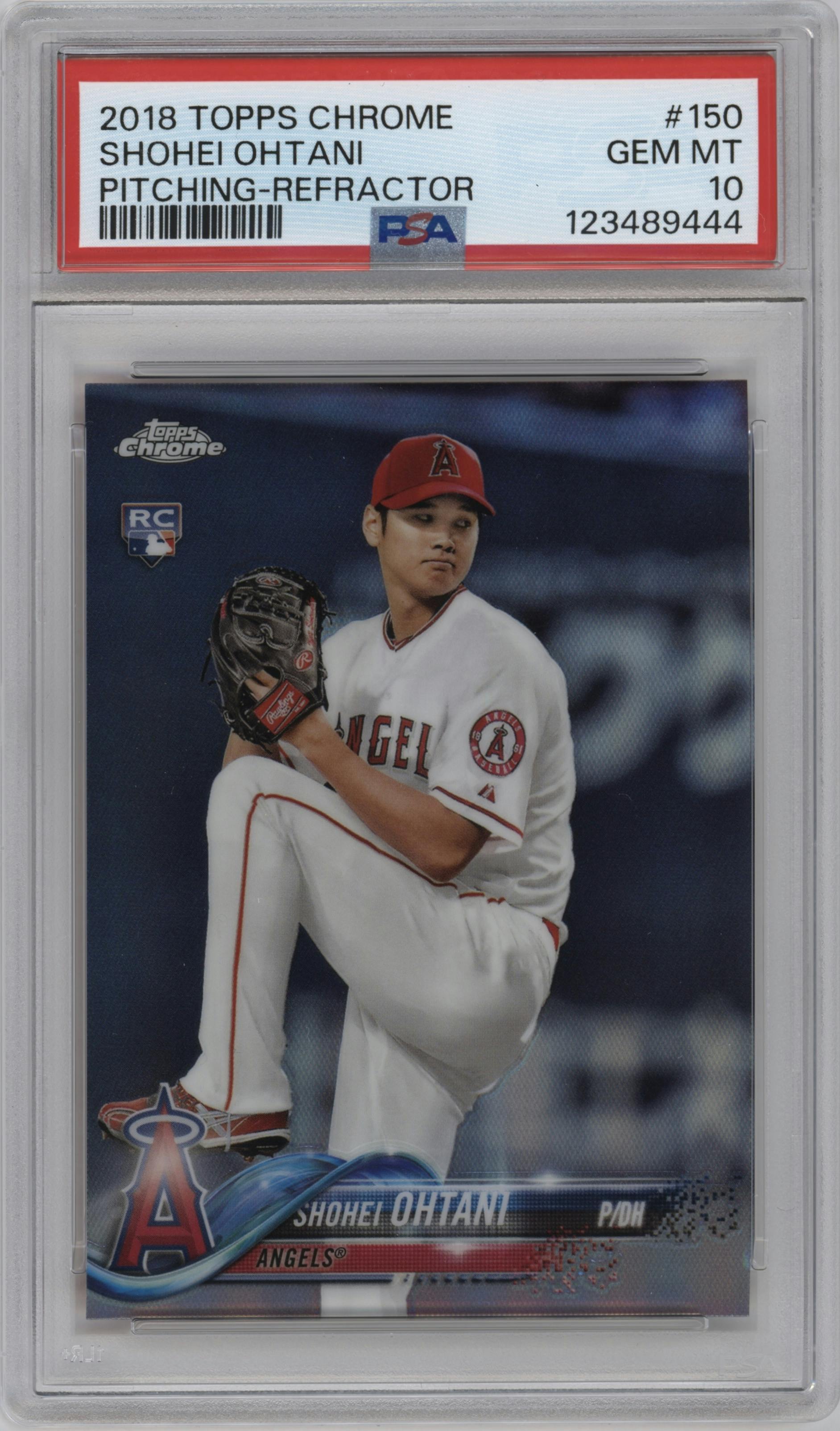 Shohei Ohtani from the 2018 Topps Chrome set featuring a Refractor   parallel graded by PSA and given an overall grade of 10.