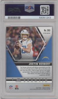 Justin Herbert from the 2020 Panini Mosaic set featuring a Reactive Green parallel graded by PSA and given an overall grade of 10.