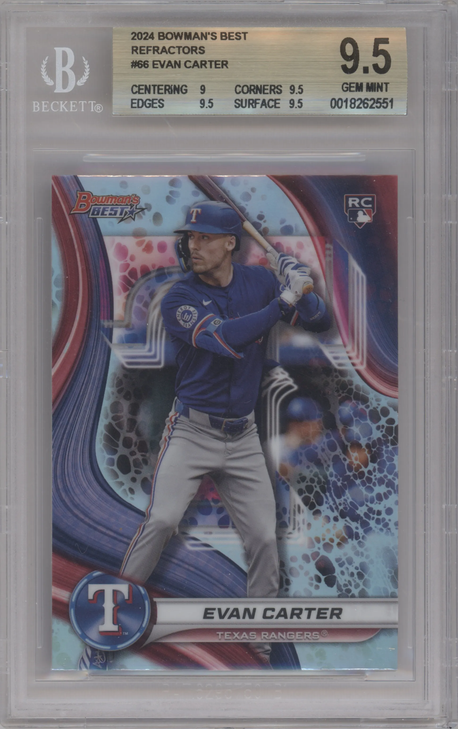2024 Bowman's Best Evan Carter Refractor #66 BGS 9.5