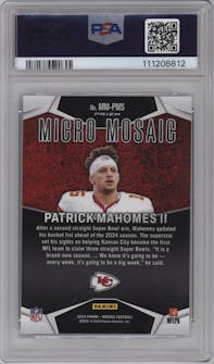 Patrick Mahomes II from the 2024 Panini Mosaic set graded by PSA and given an overall grade of 10.