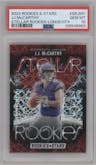 J.J. McCarthy from the 2024 Panini Rookies & Stars set featuring a Longevity parallel graded by PSA and given an overall grade of 10.