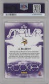 J.J. McCarthy from the 2024 Panini Rookies & Stars set featuring a Longevity parallel graded by PSA and given an overall grade of 10.