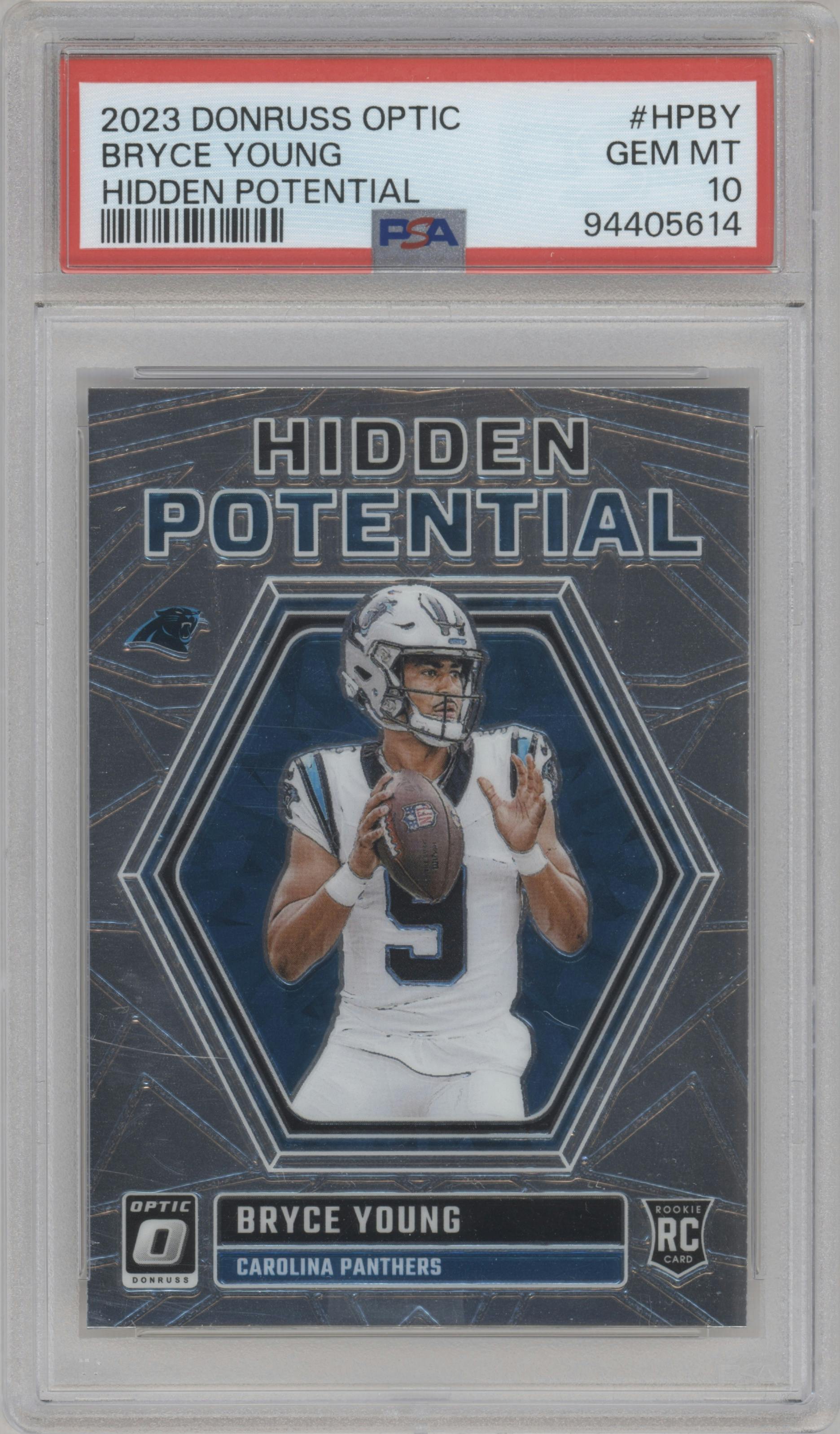 Bryce Young  from the 2023 Donruss Optic set graded by PSA and given an overall grade of 10.