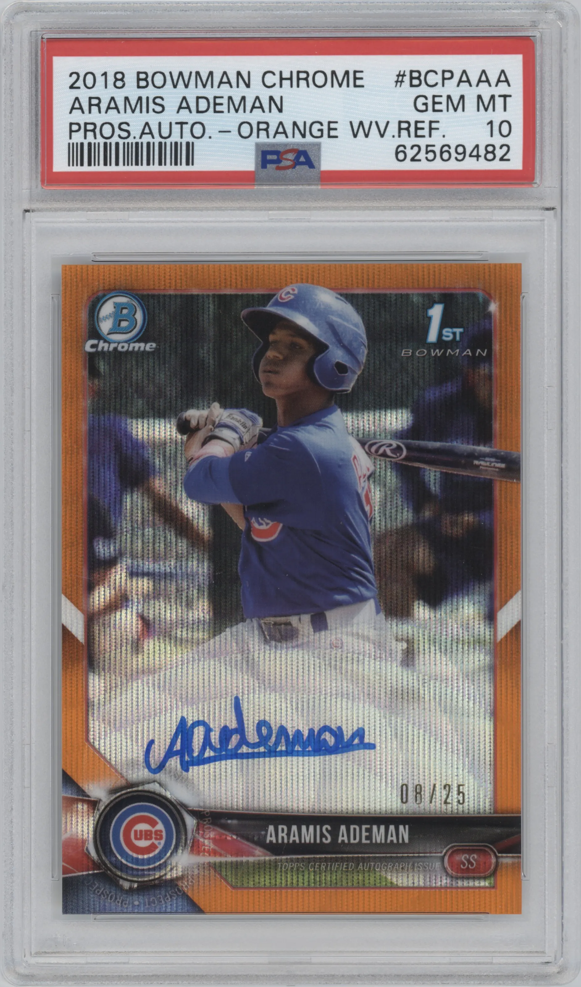2018 Bowman Chrome Pros.Auto Aramis Ademan Orange Wave Refractor PSA 10