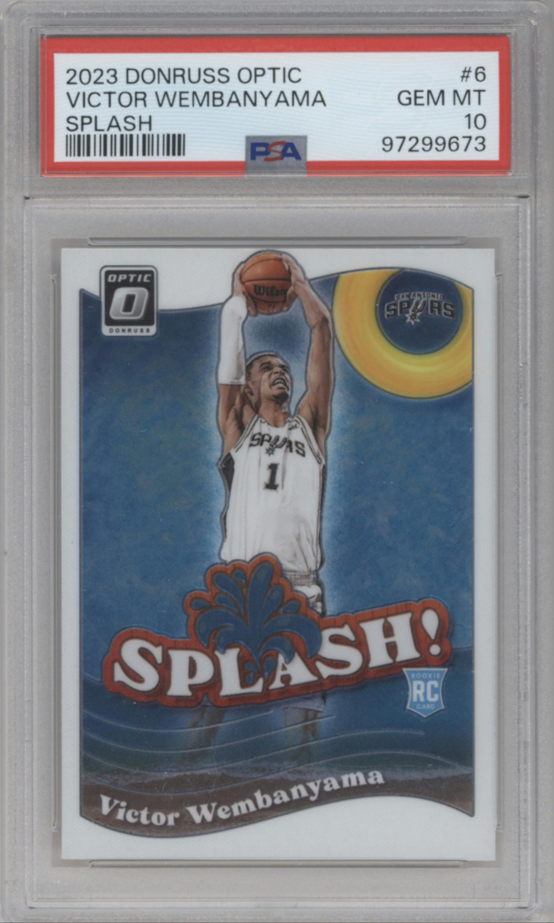 Victor Wembanyama from the 2023-24 Donruss Optic set graded by PSA and given an overall grade of 10.