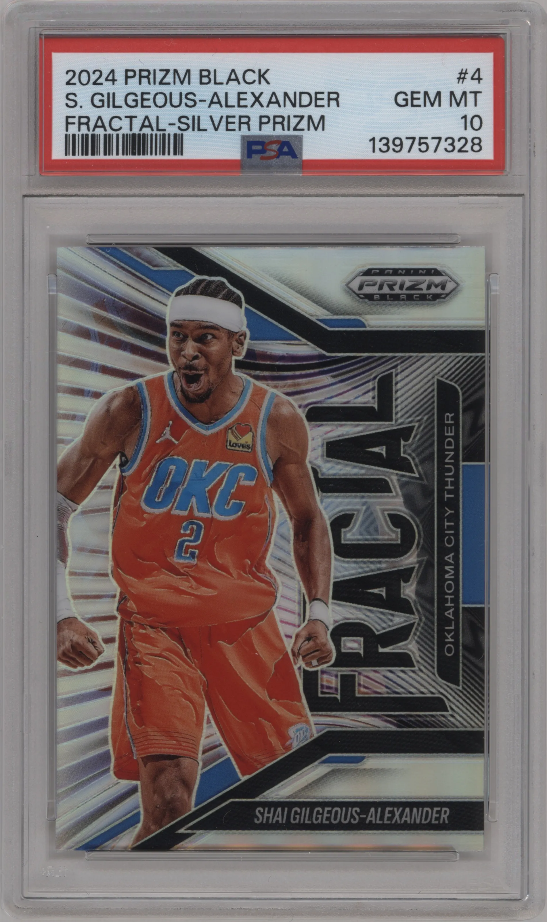 2024 Panini Prizm Black Fractal Shai Gilgeous-Alexander Silver Prizm #4 PSA 10