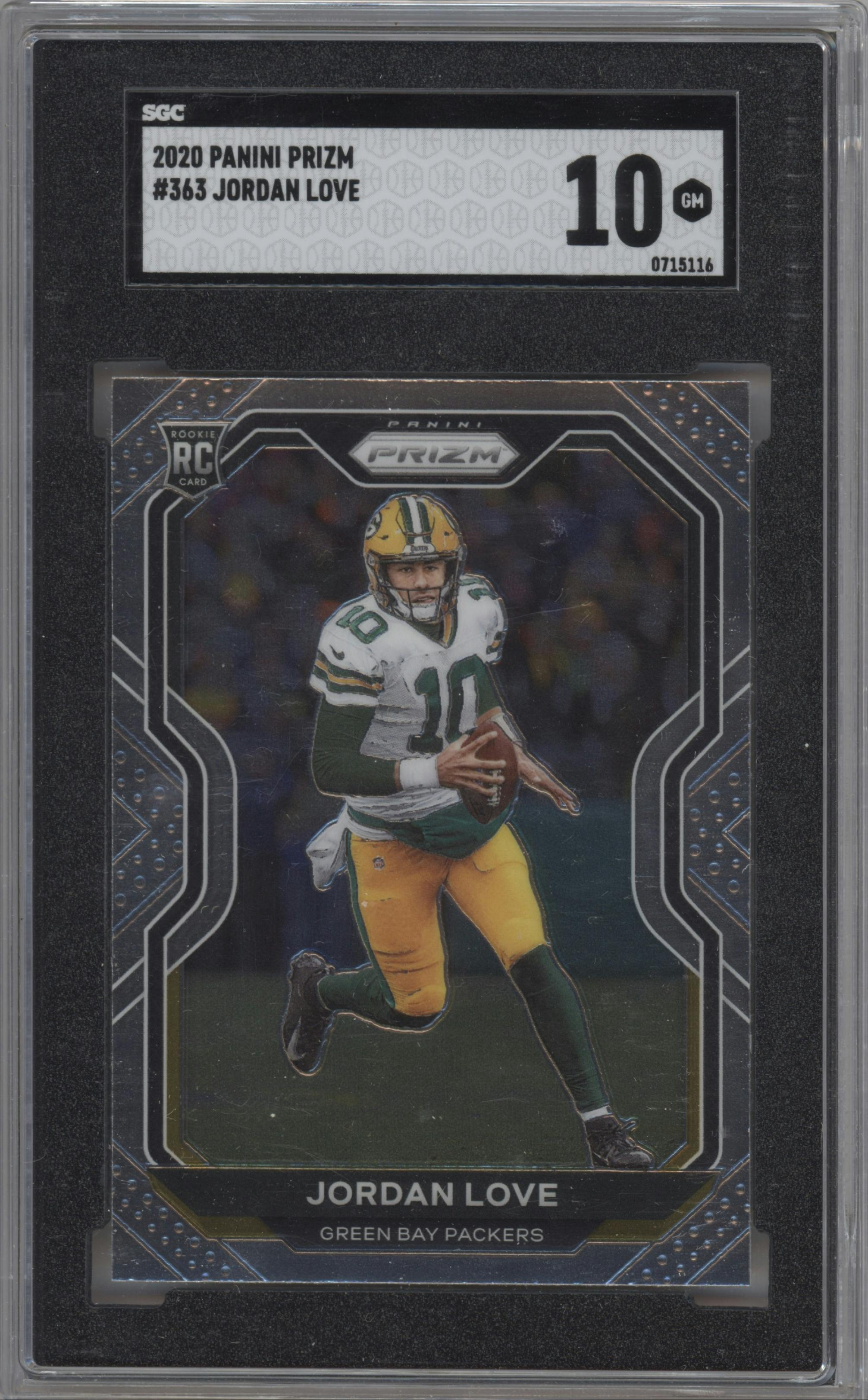 Jordan Love from the 2020 Panini Prizm set graded by SGC and given an overall grade of 10.