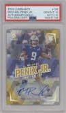 Michael Penix Jr. from the 2024 Panini Luminance set featuring a Gold parallel graded by PSA and given an overall grade of 10.