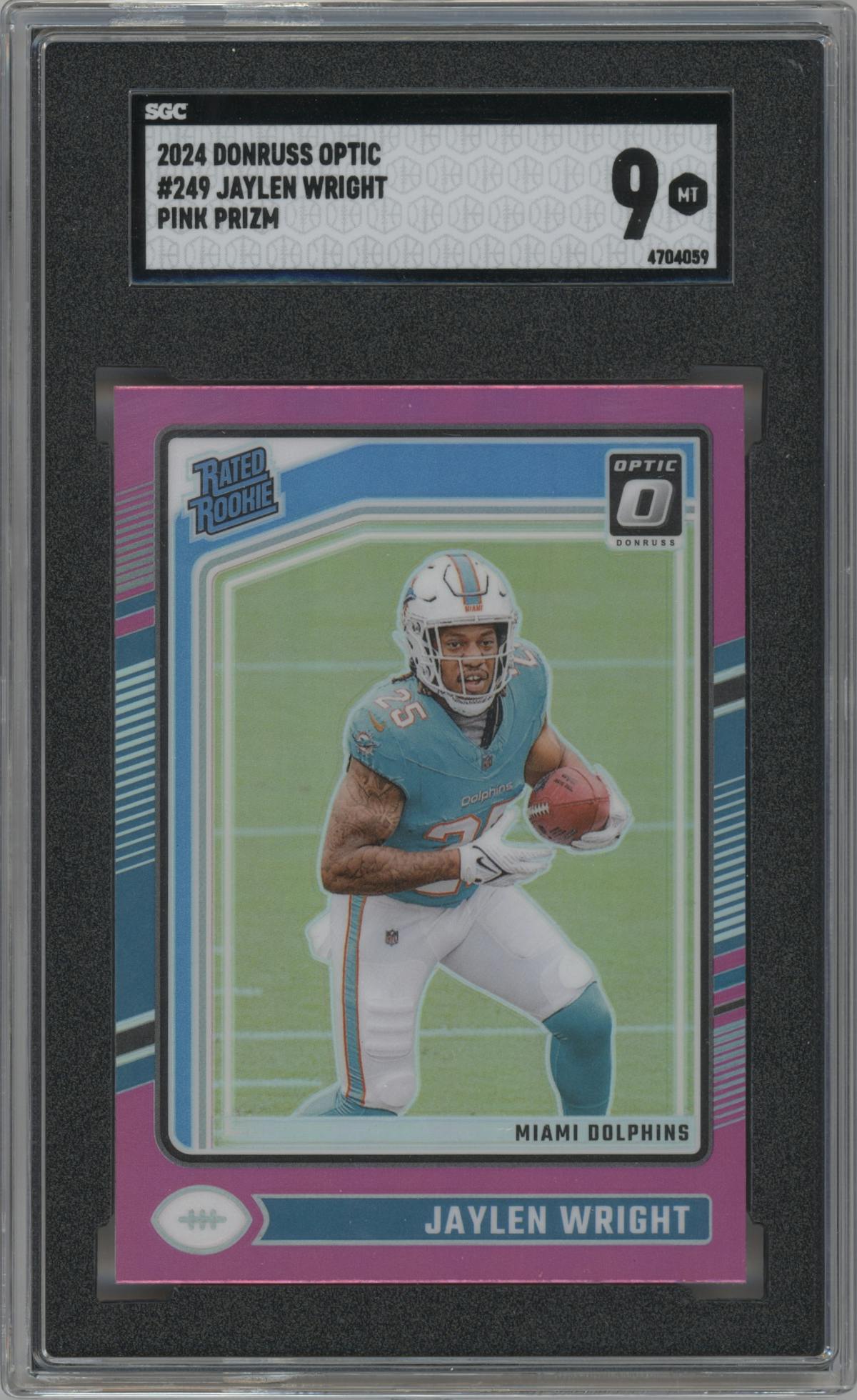 Jaylen Wright from the 2024 Donruss Optic set featuring a Pink parallel graded by SGC and given an overall grade of 9.