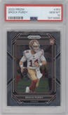 Brock Purdy from the 2022 Panini Prizm set graded by PSA and given an overall grade of 10.