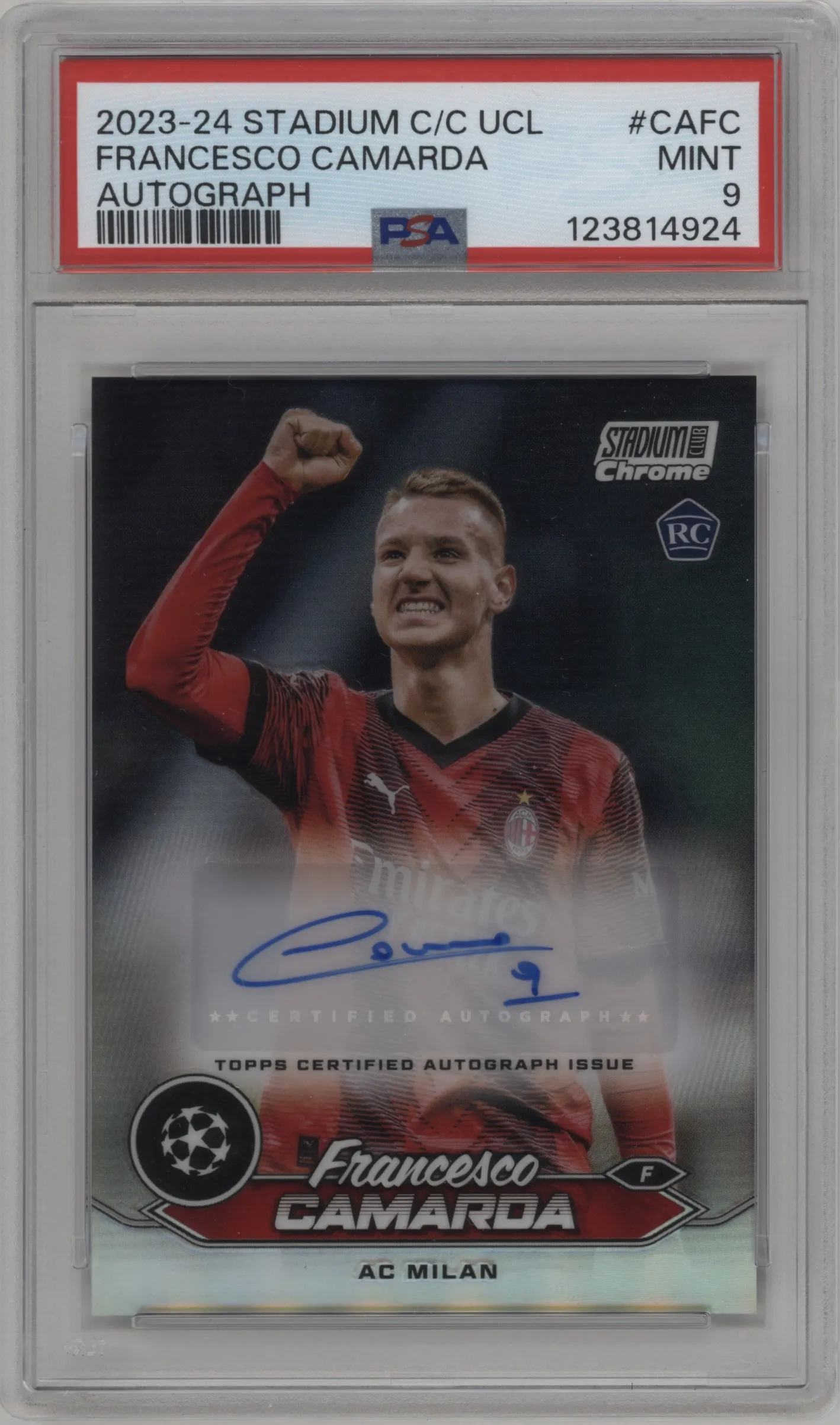 2023 Stadium Club Chrome UEFA Champions League Chrome Auto Francesco Camarda PSA 9