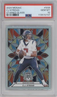 C.J. Stroud from the 2024 Panini Mosaic set graded by PSA and given an overall grade of 10.