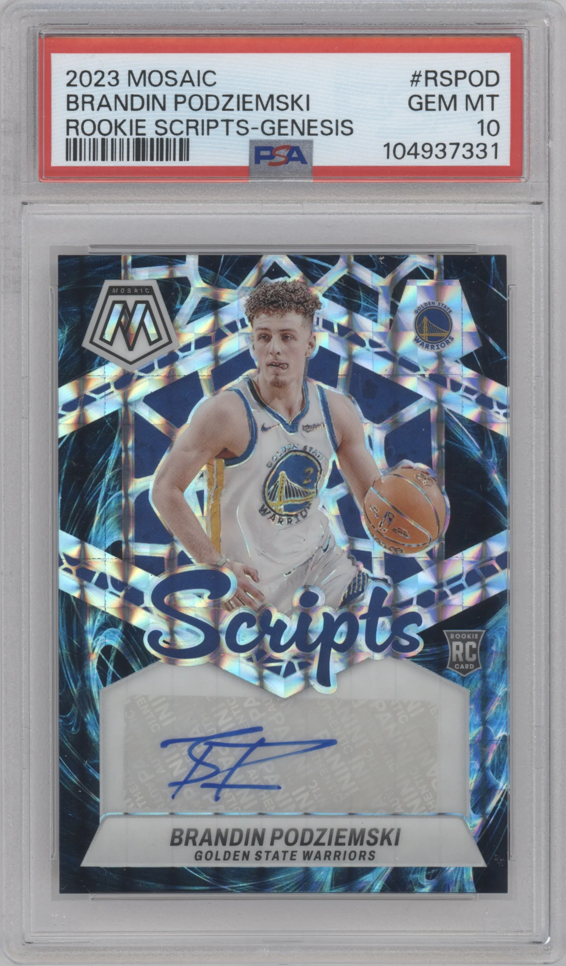 2023 Panini Mosaic Rke.Scripts Brandin Podziemski Genesis PSA 10