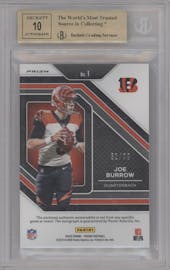 Joe Burrow from the 2020 Panini Prizm set graded by Beckett and given an overall grade of 9.5.