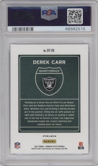 Derek Carr from the 2021 Panini Donruss Optic set graded by PSA and given an overall grade of 10.
