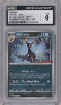 Umbreon from the 2023 Pokemon SV set featuring a Gamestop exclusive parallel graded by CSG and given an overall grade of 9.