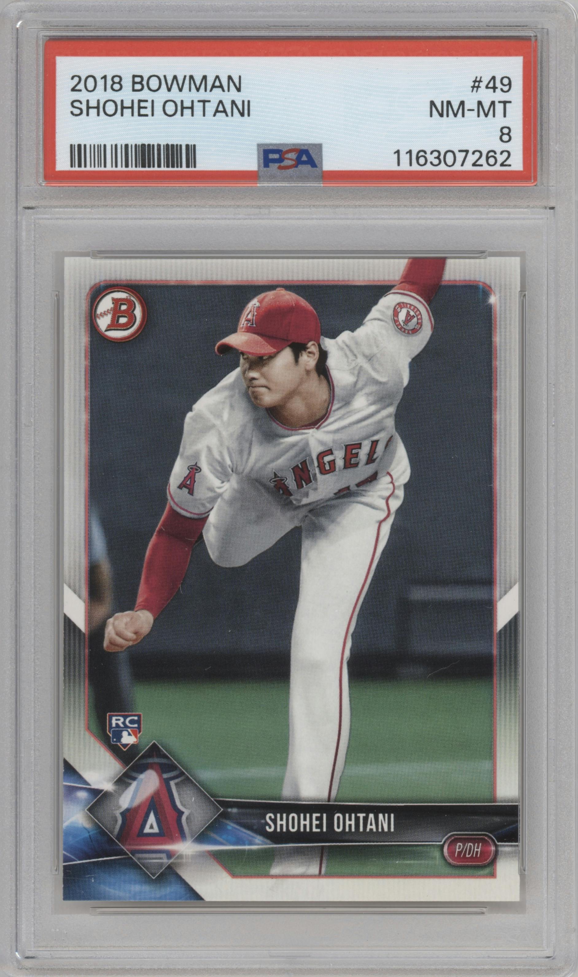 Shohei Ohtani from the 2018 Bowman set graded by PSA and given an overall grade of 8.