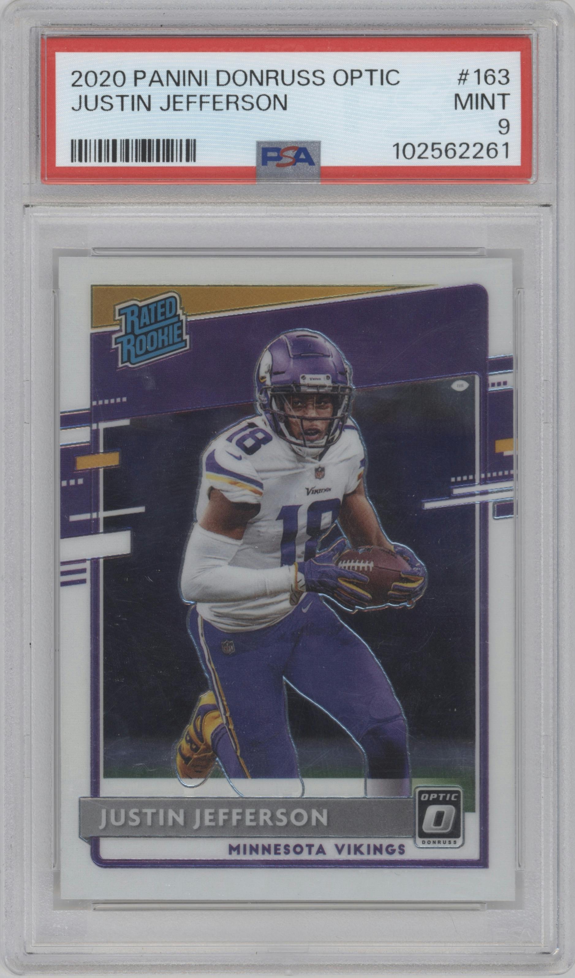Justin Jefferson from the 2020 Panini Donruss Optic set graded by PSA and given an overall grade of 9.
