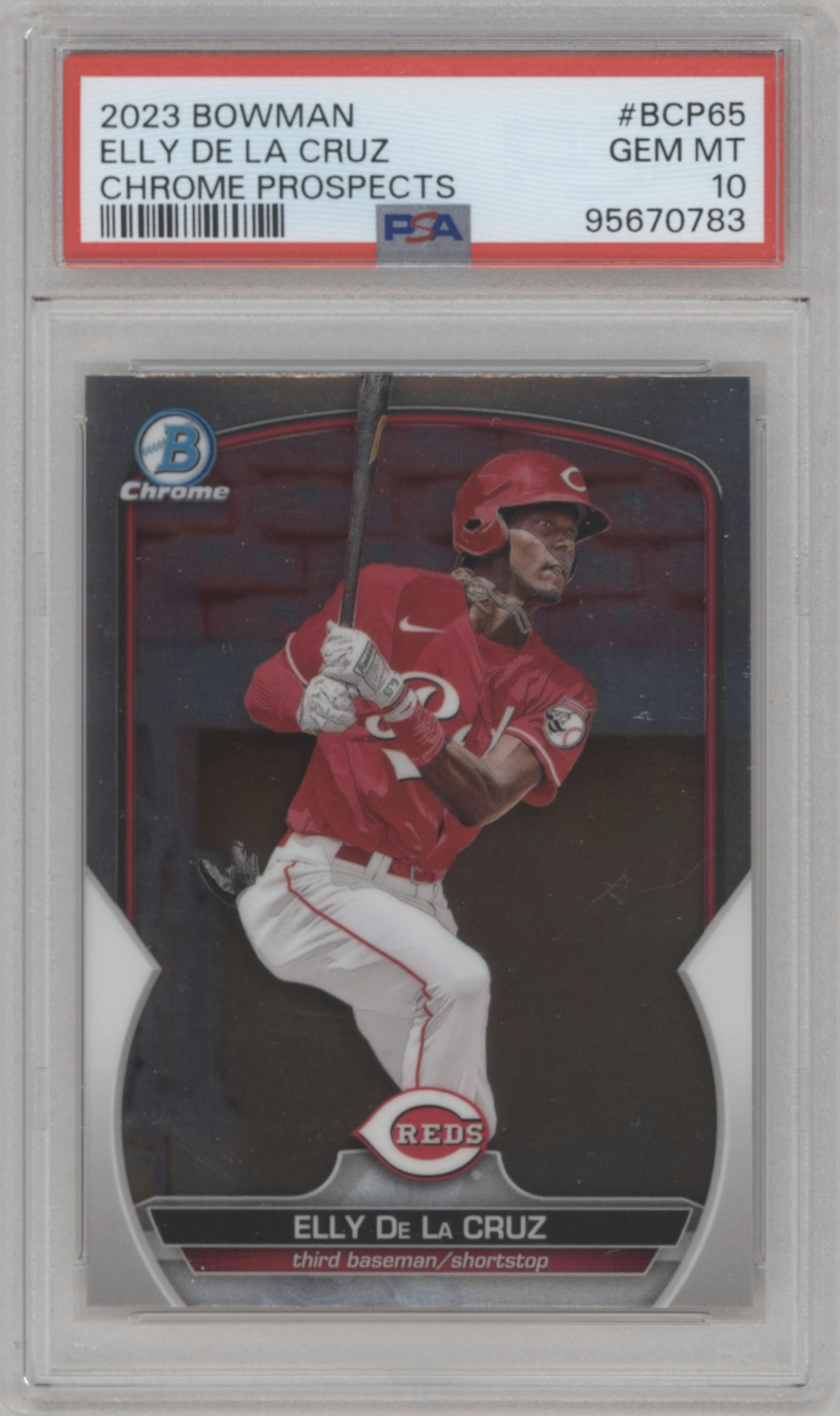 Elly De La Cruz from the 2023 Bowman  set graded by PSA and given an overall grade of 10.