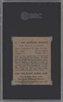 Phil Rizzuto from the 1967 Topps set graded by SGC and given an overall grade of 1.5.