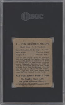 Phil Rizzuto from the 1967 Topps set graded by SGC and given an overall grade of 1.5.