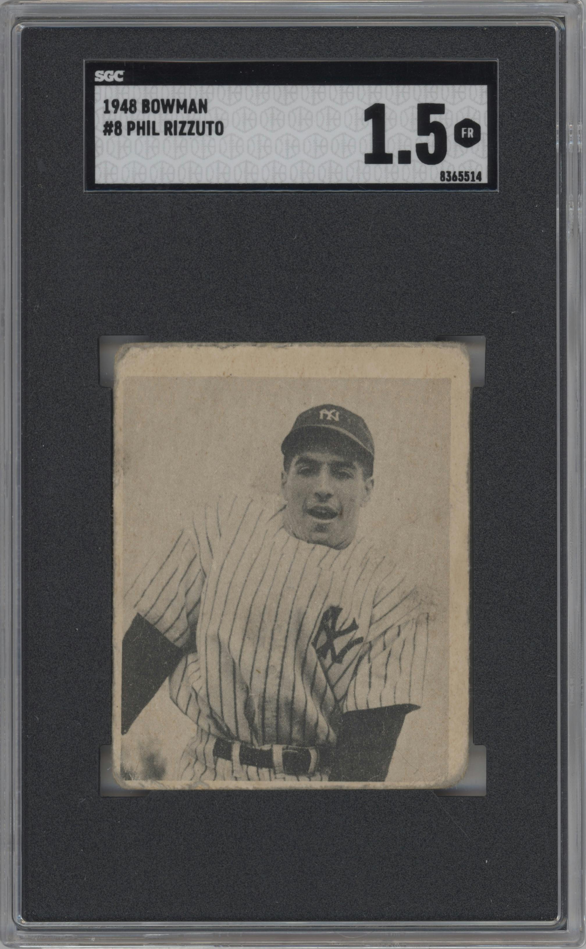 Phil Rizzuto from the 1967 Topps set graded by SGC and given an overall grade of 1.5.