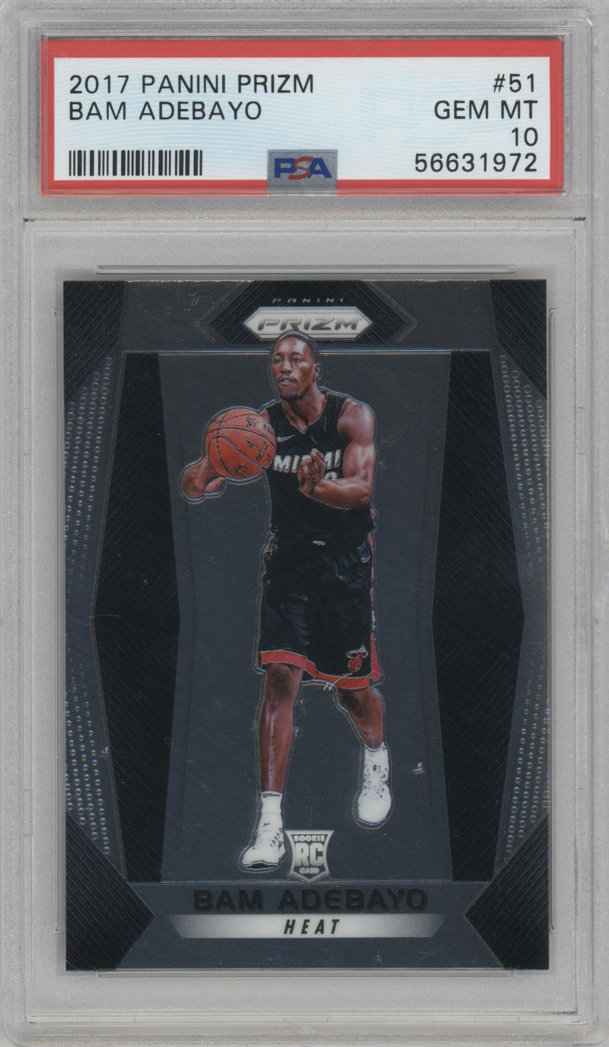 Bam Adebayo from the 2017-18 Panini Prizm  set graded by PSA and given an overall grade of 10.