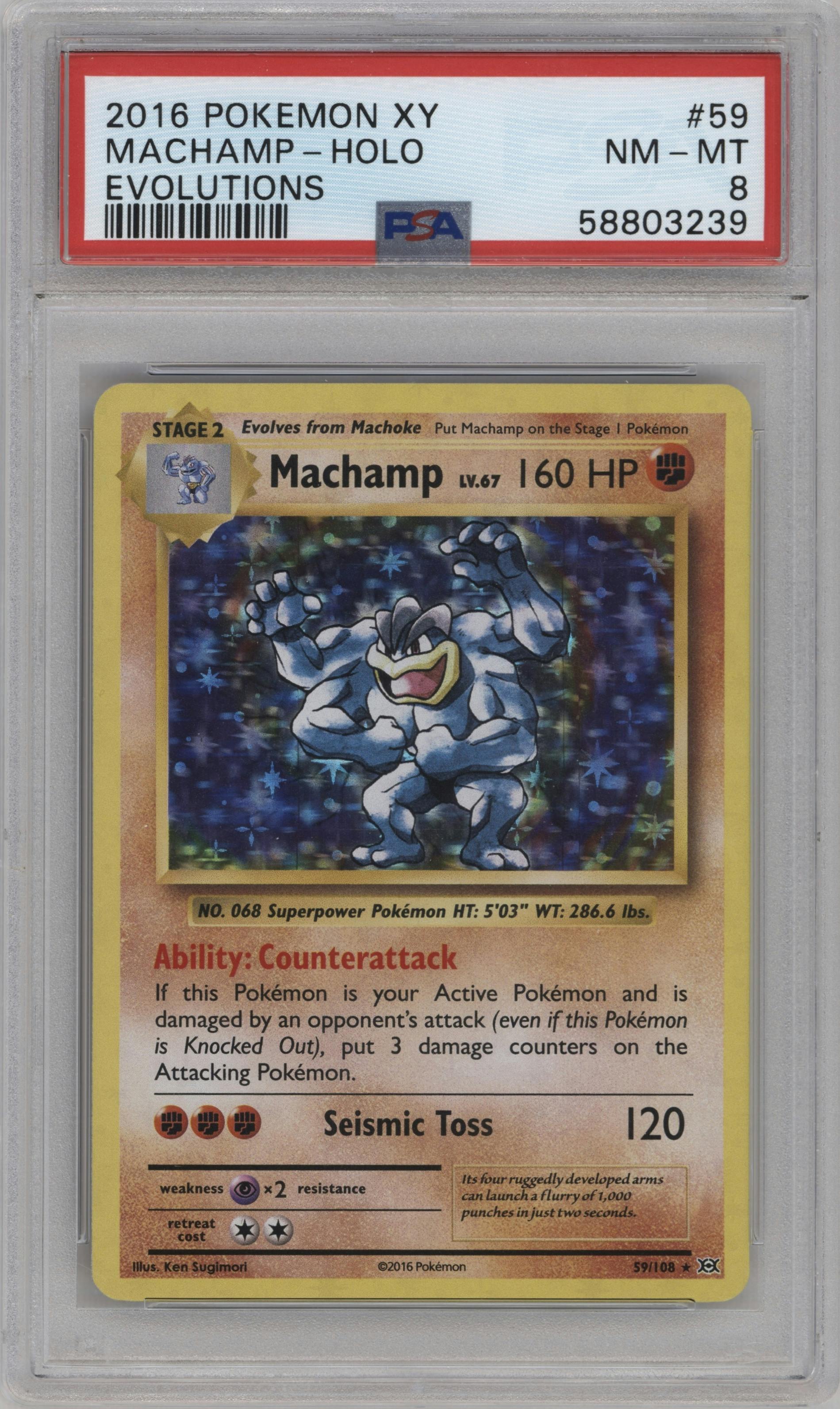 Machamp from the 2016 Pokemon XY set graded by PSA and given an overall grade of 8.