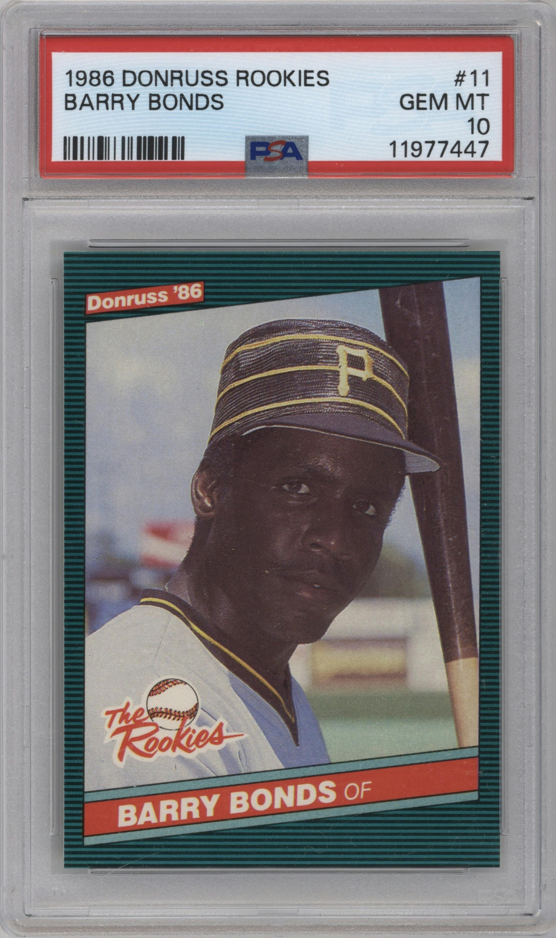Barry Bonds from the 1986 Donruss The Rookies set graded by PSA and given an overall grade of 10.