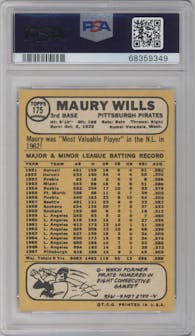 Maury Wills from the 1968 Topps set graded by PSA and given an overall grade of 6.