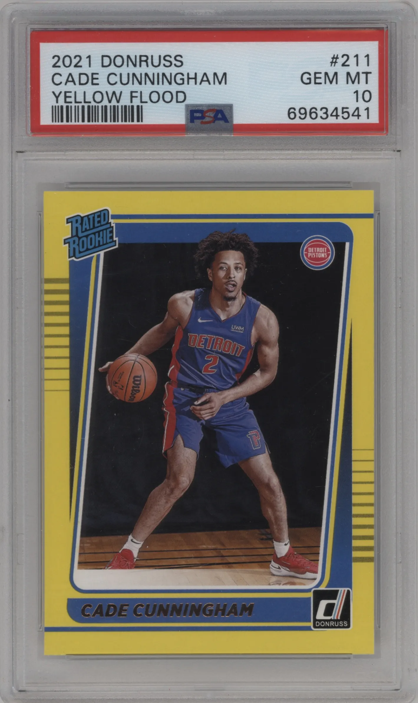 2021 Panini Donruss Rated Rookie Cade Cunningham Yellow Flood #211 PSA 10