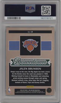 Jalen Brunson from the 2024-25 Panini One and One set graded by PSA and given an overall grade of 10.