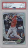 Shohei Ohtani from the 2020 Panini Prizm set featuring a Silver Prizm parallel graded by PSA and given an overall grade of 10.
