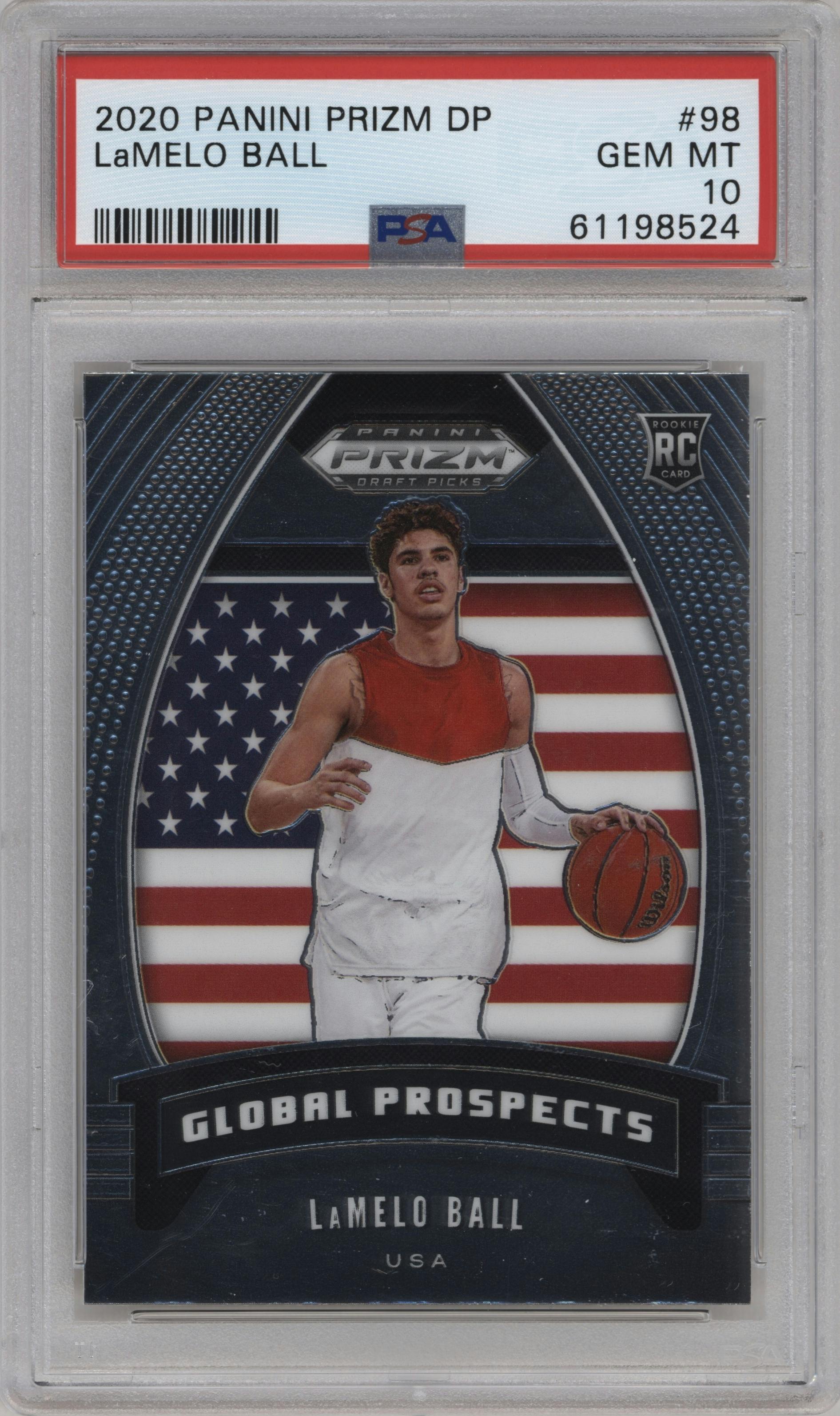 LaMelo Ball from the 2020-21 Panini Prizm Draft Picks set graded by PSA and given an overall grade of 10.