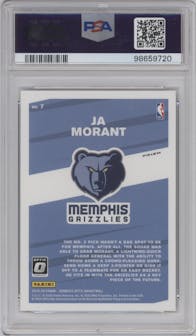 Ja Morant from the 2019-20 Panini Donruss Optic set featuring a Gold Wave parallel graded by PSA and given an overall grade of 10.
