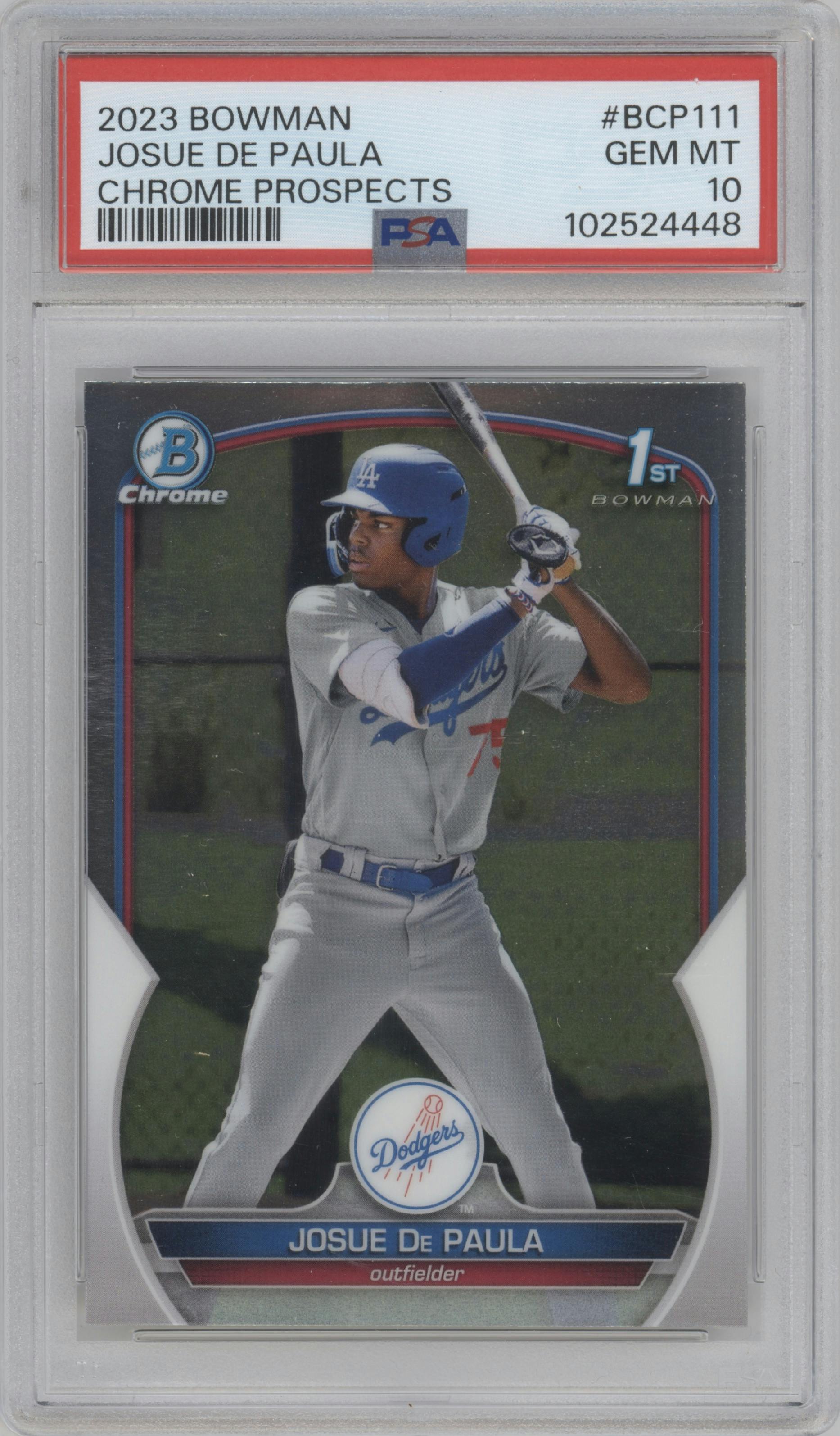 Josue De Paula from the 2023 Bowman  set graded by PSA and given an overall grade of 10.